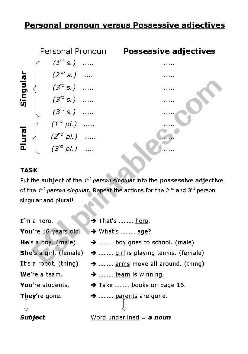 Personal pronouns versus possessive adjectives