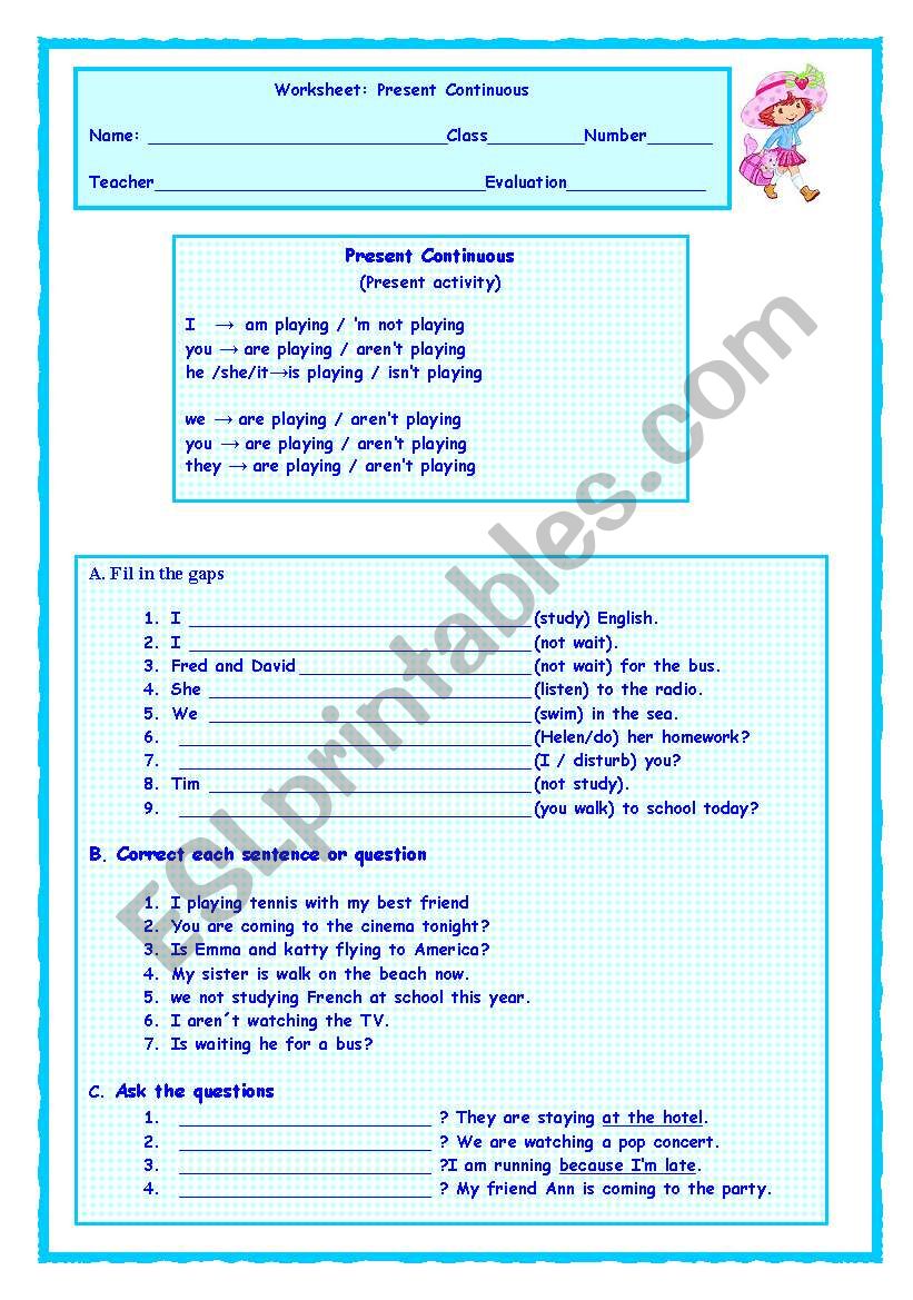 Present Continuous worksheet