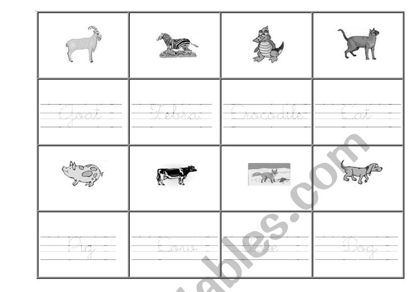 Trace animals words (Montessori type letter)