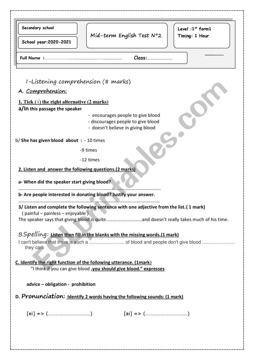 Mid Semester Test Nb2.first form