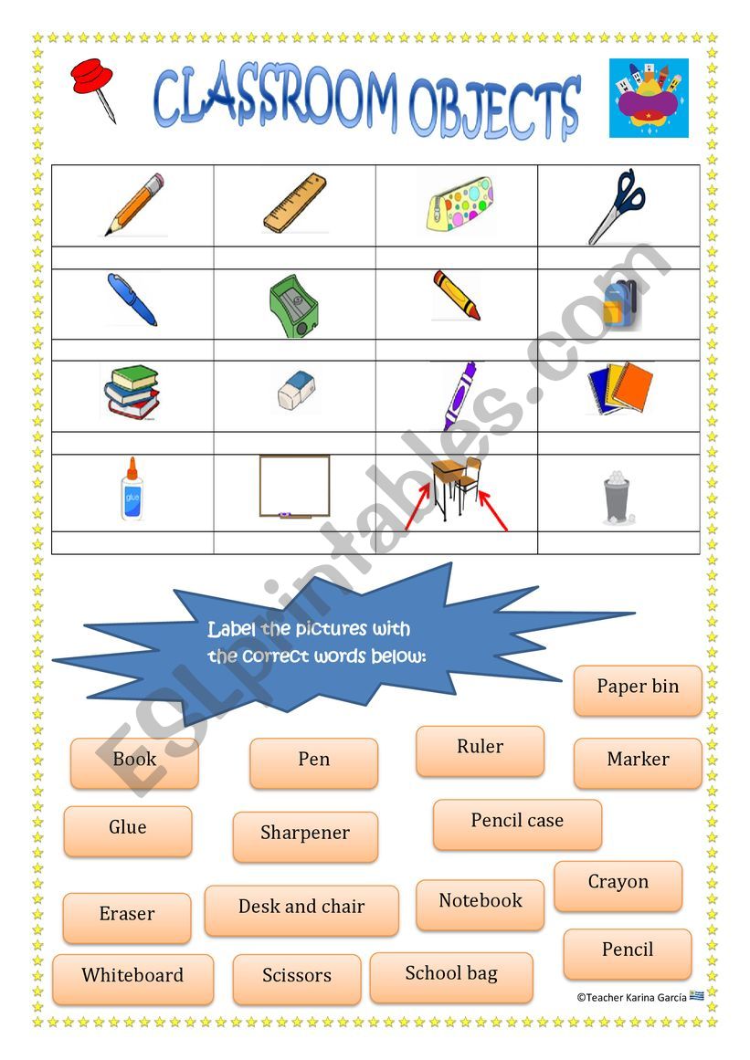 Classroom objects worksheet