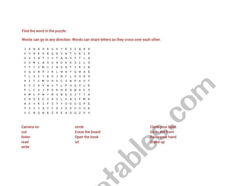 Commands worksheet