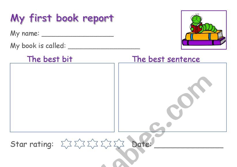 My first book report template worksheet