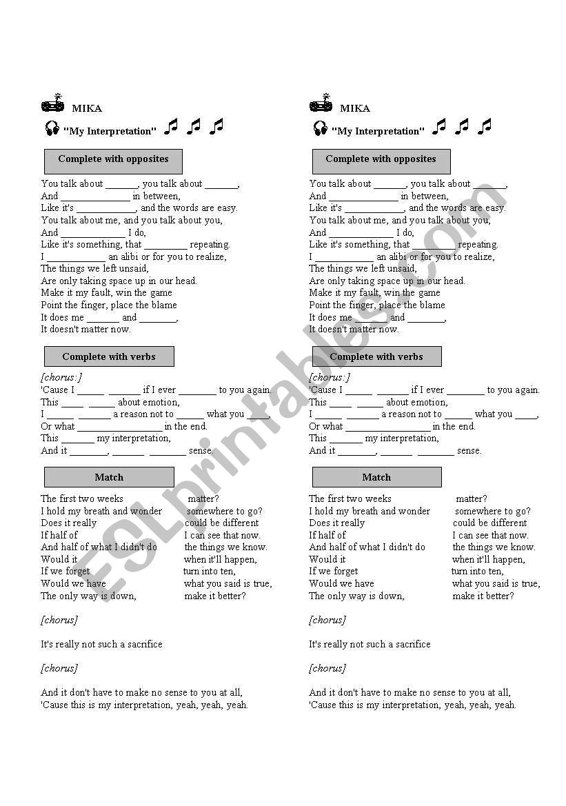 My Interpretation-Myka worksheet