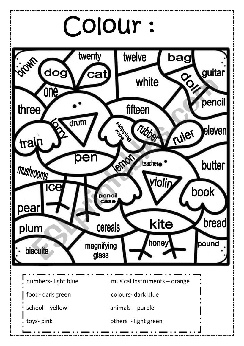 Colour by Words worksheet