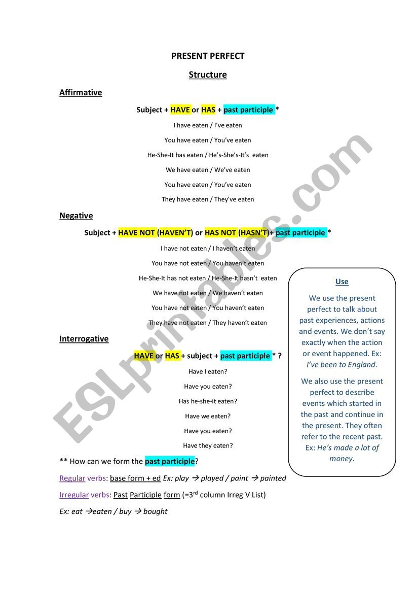 Present Perfect worksheet