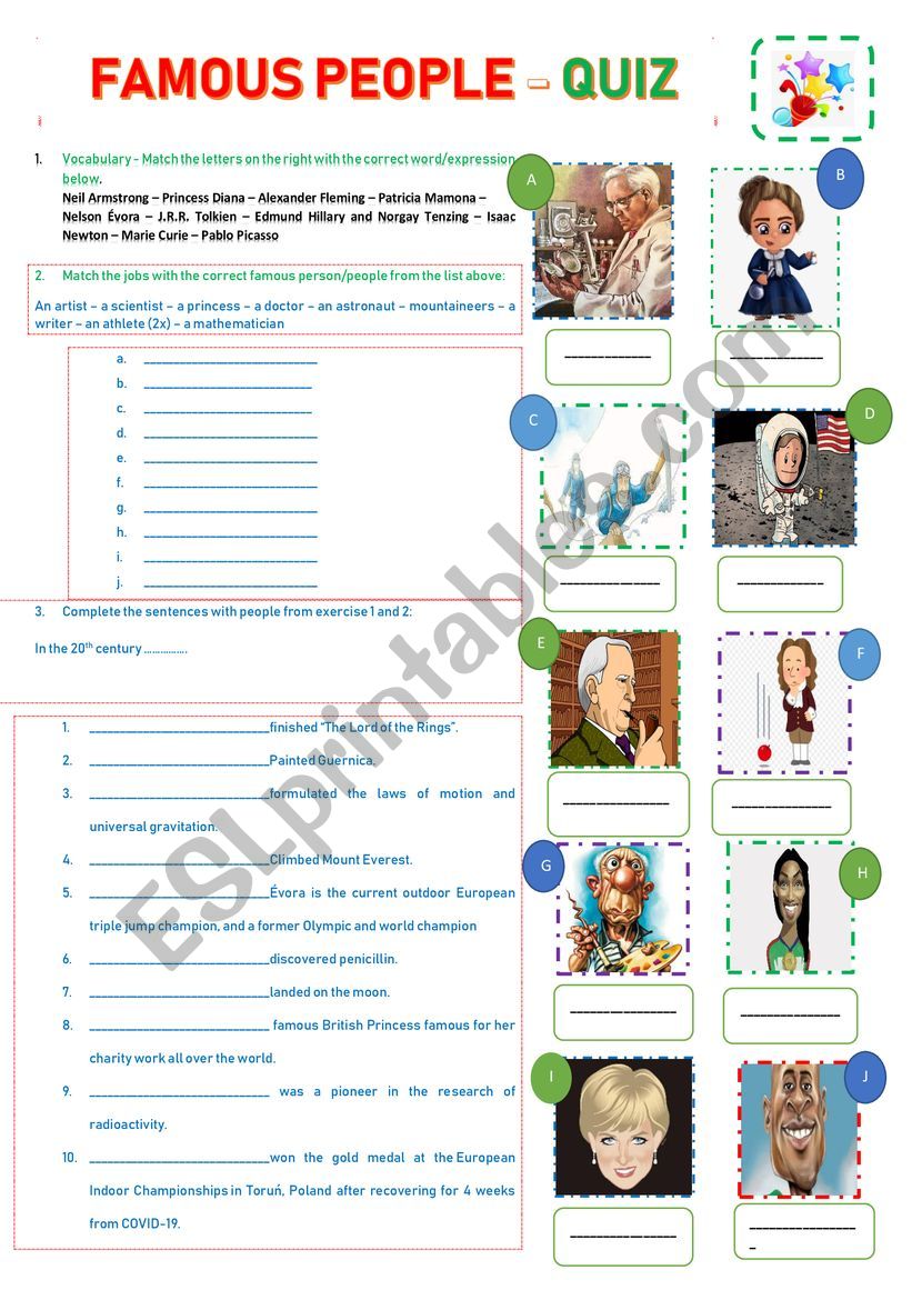 FAMOUS PEOPLE - QUIZ worksheet