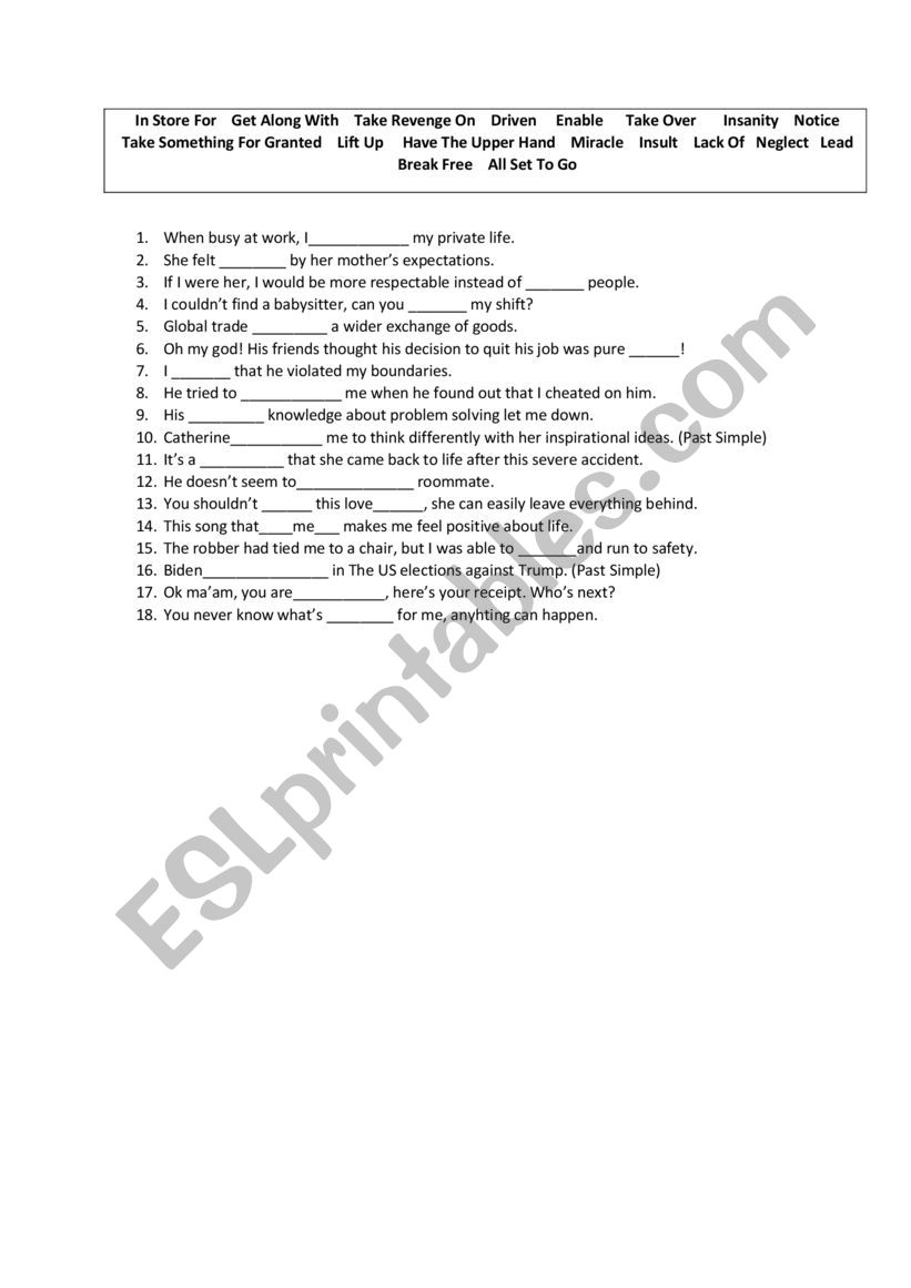PHRASAL VERBS worksheet
