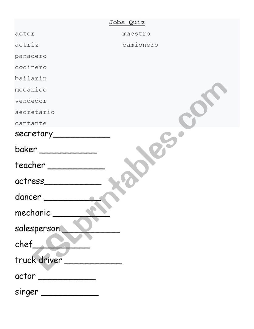 Jobs worksheet