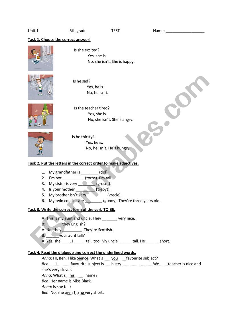 project test worksheet