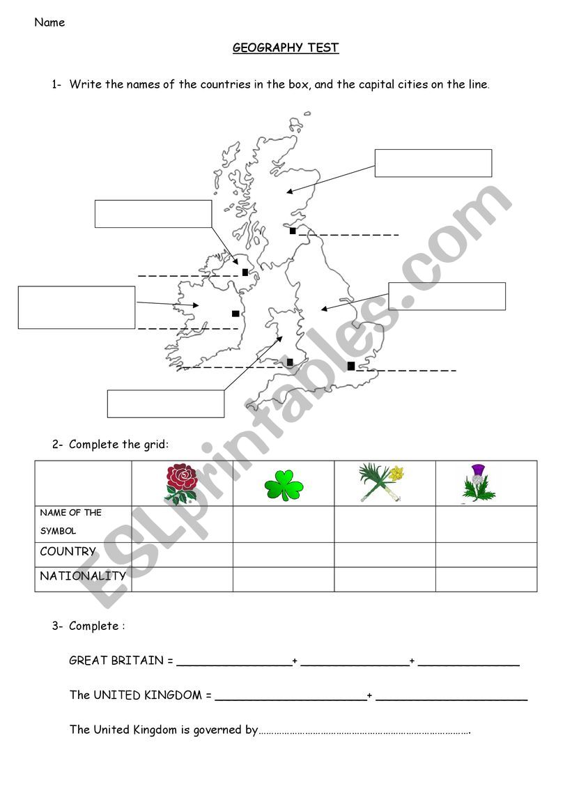 Geography. The UK worksheet