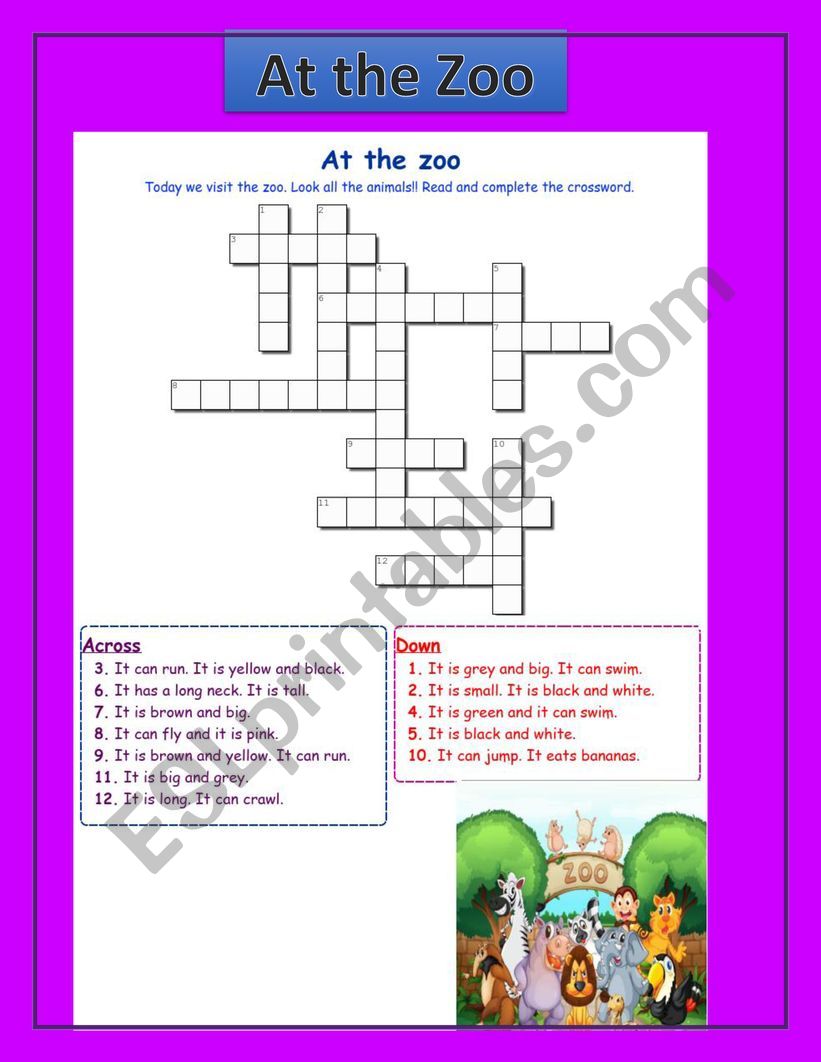 At the zoo -  Crossword worksheet