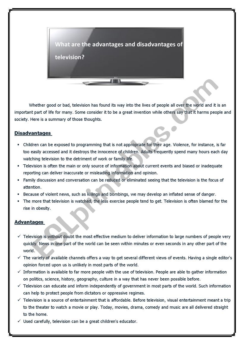 Television (advantage & disadvantage? 