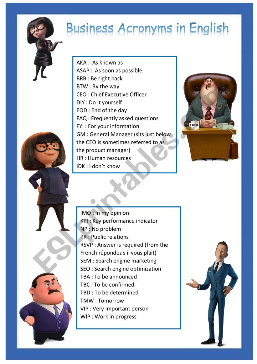 Business acronyms in English worksheet
