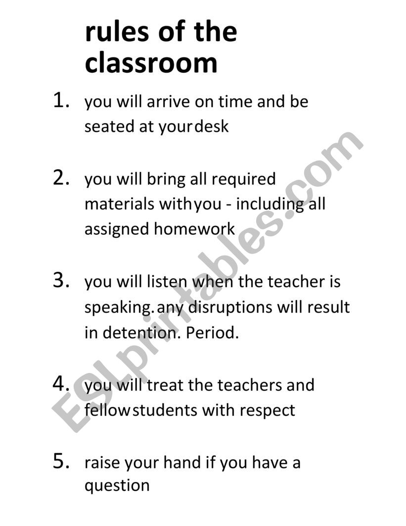 Rule of the Classroom worksheet