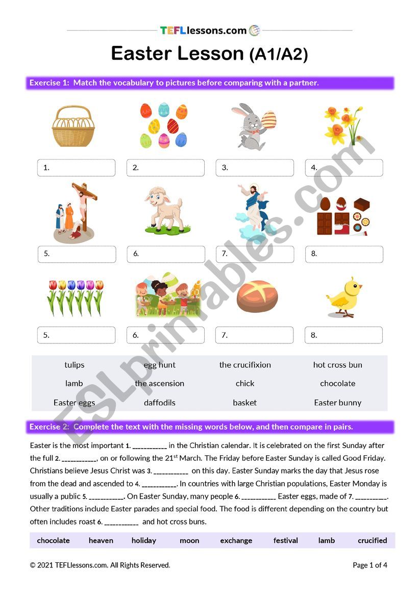 Easter Lesson A1/A2 worksheet