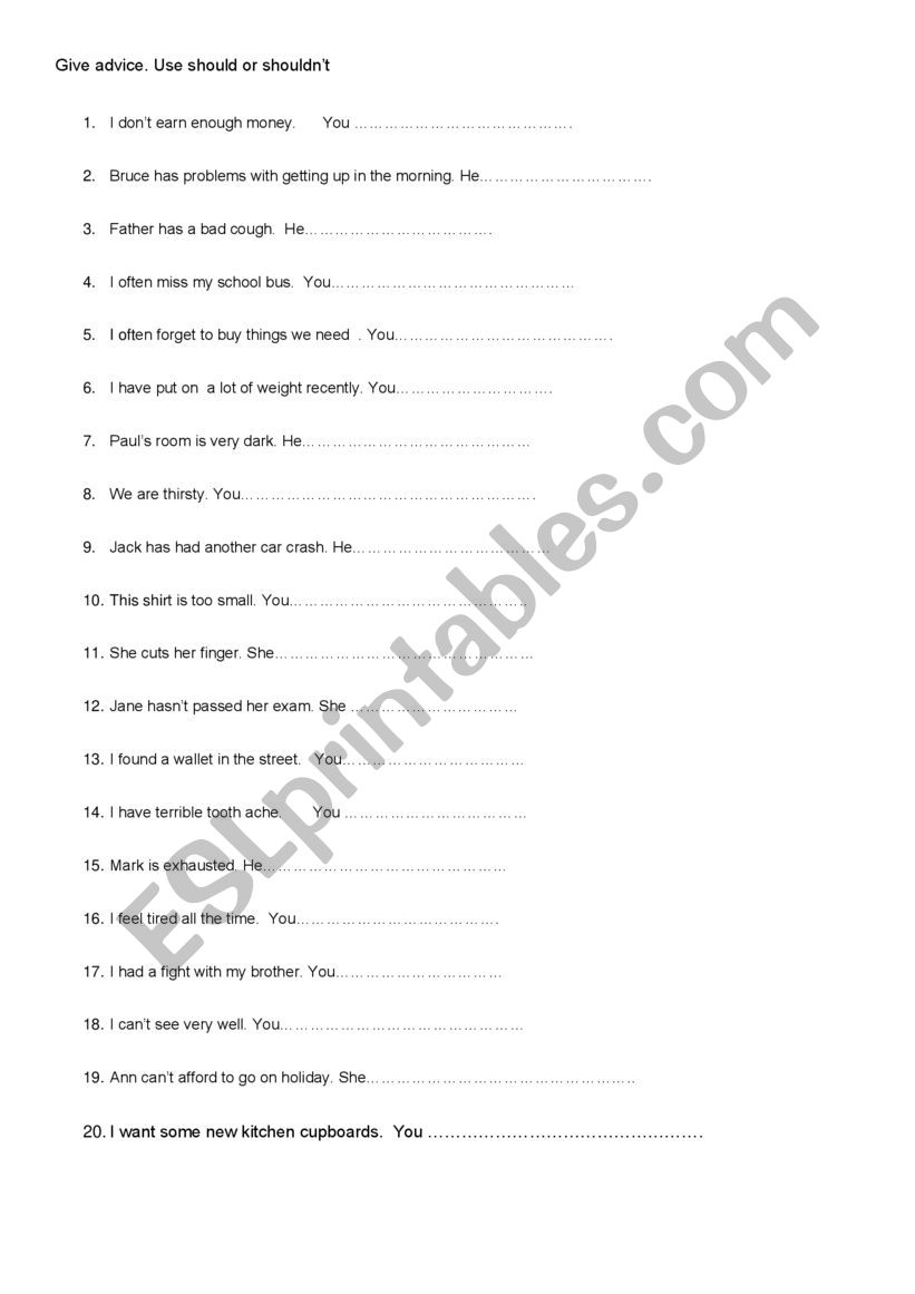 Giving advice  worksheet