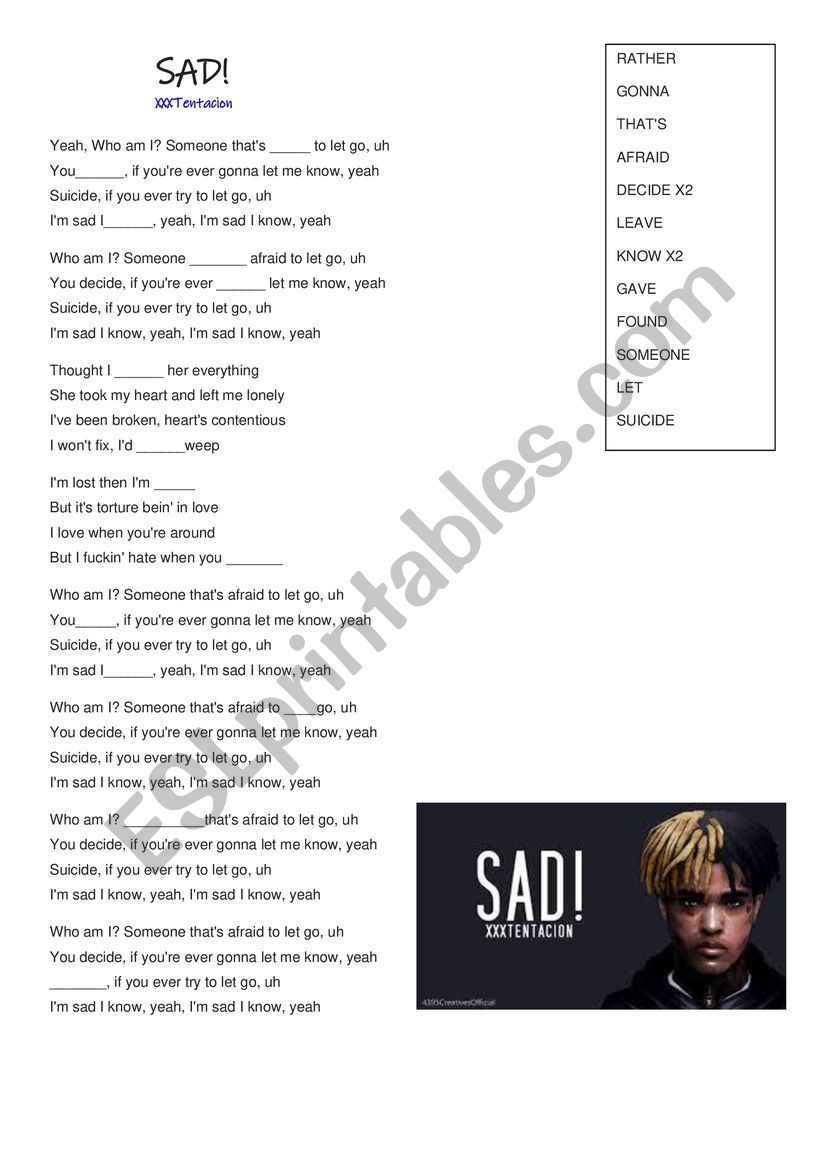 SAD XXXTENTACION worksheet