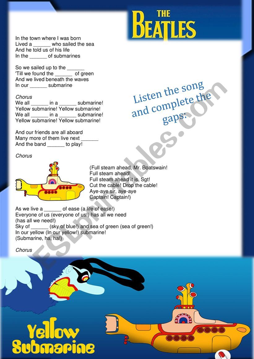 Beatles - yellow submarine -  worksheet