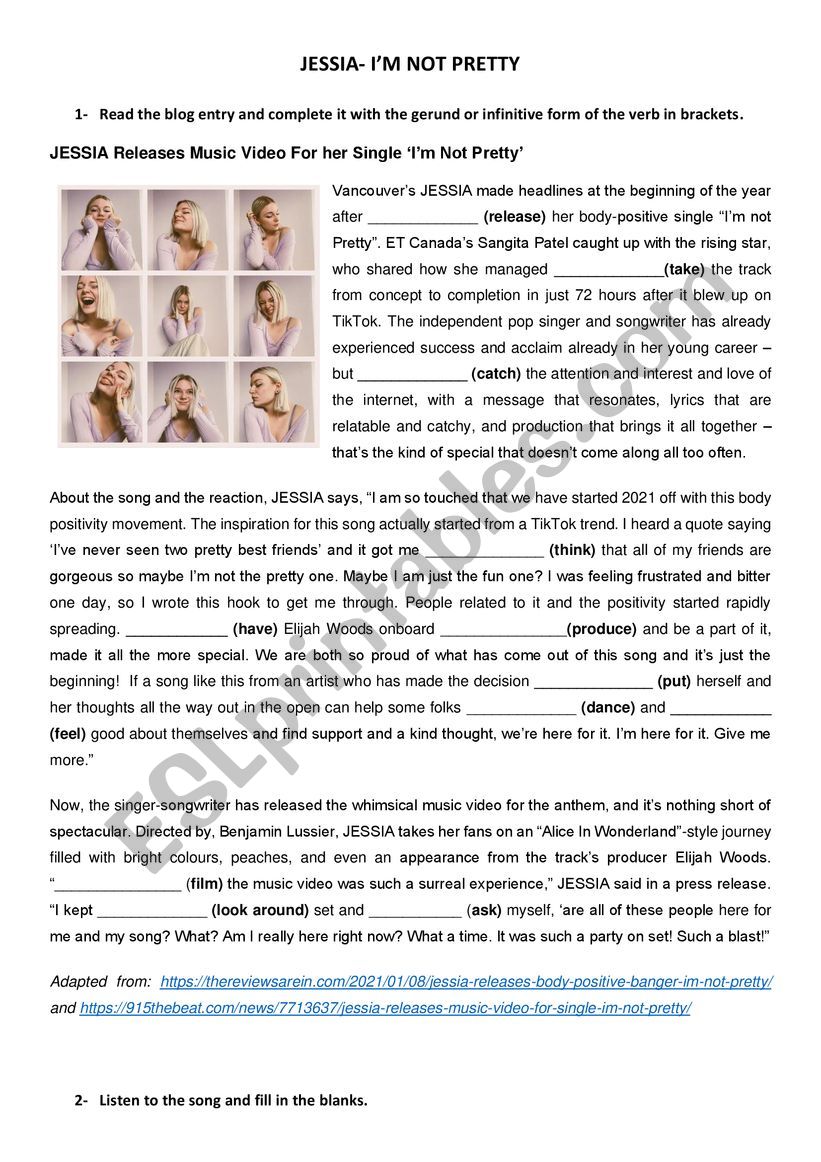 Im not pretty- Jessia worksheet