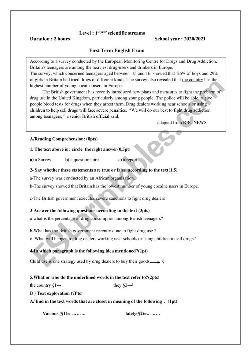 report about drug addiction worksheet