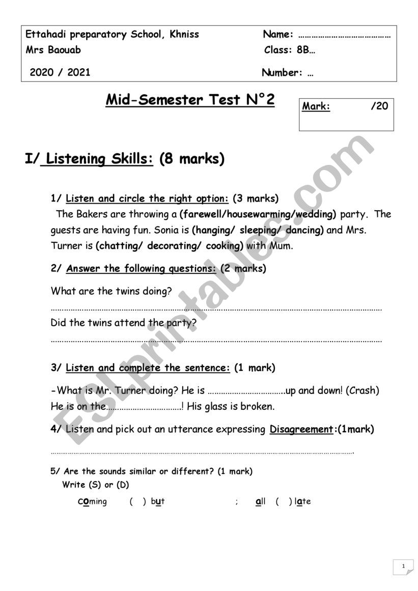 Mid-term test2 worksheet