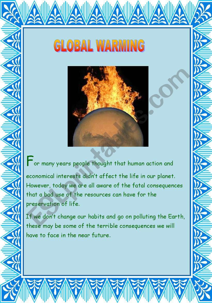 GLOBAL WARMING  Part 1 worksheet