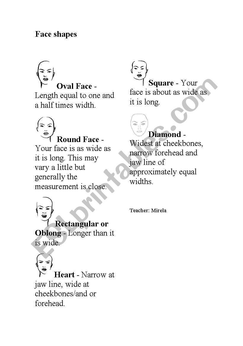 Face and eye shapes worksheet