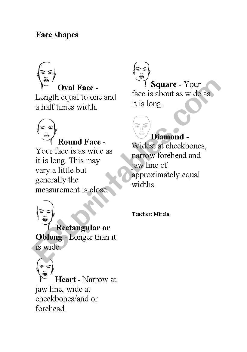 Face and eye shapes worksheet