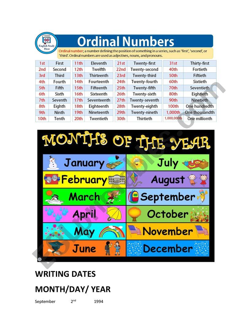 Writing dates worksheet