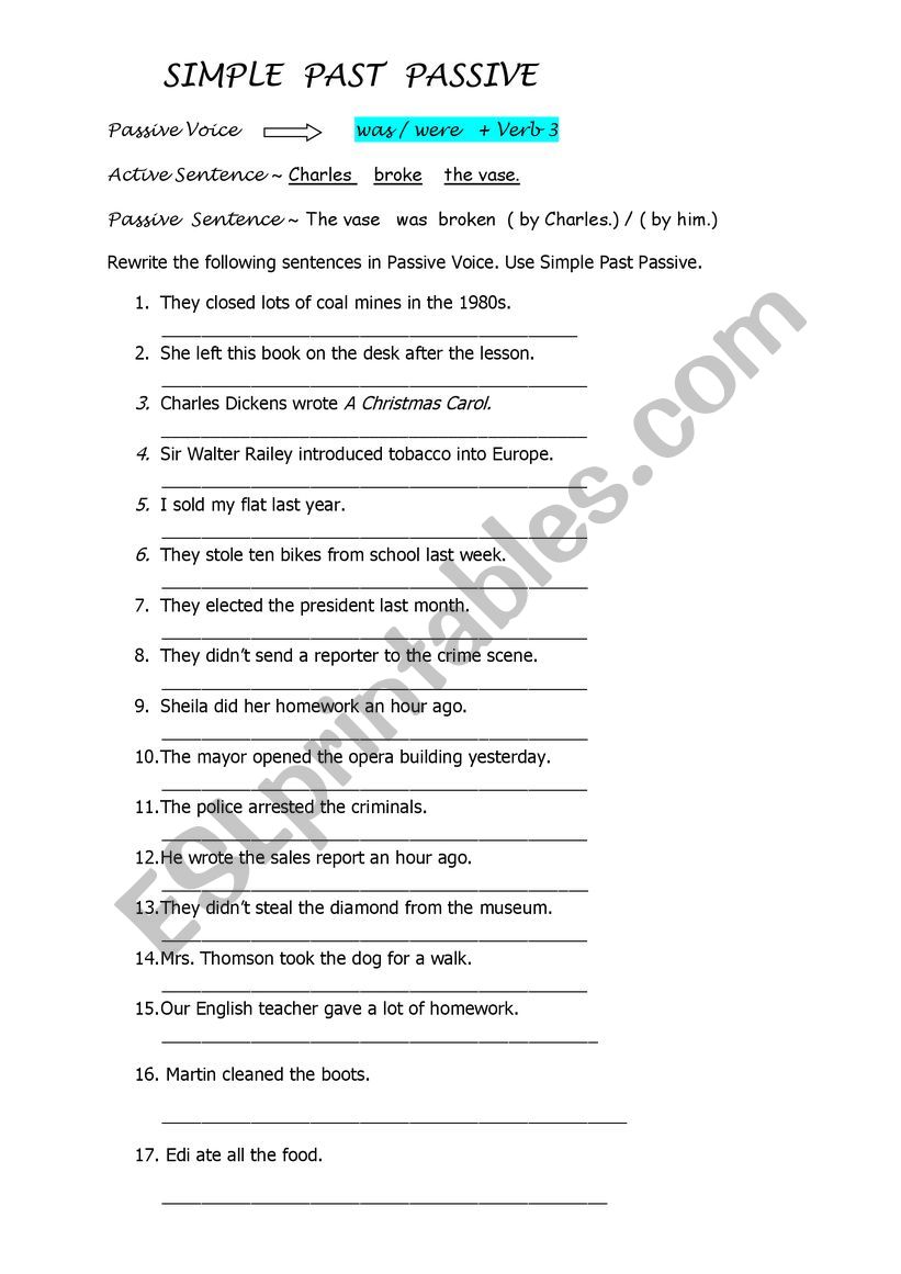 Simple Past Passive Voice worksheet