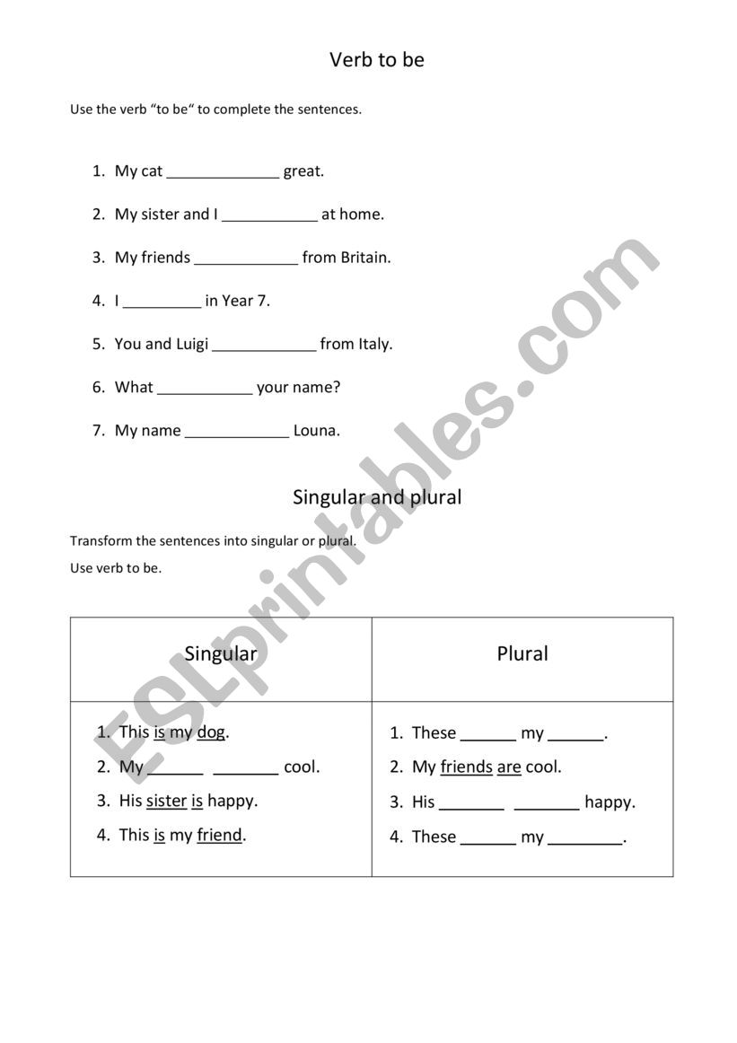 Verb to be into sentence worksheet