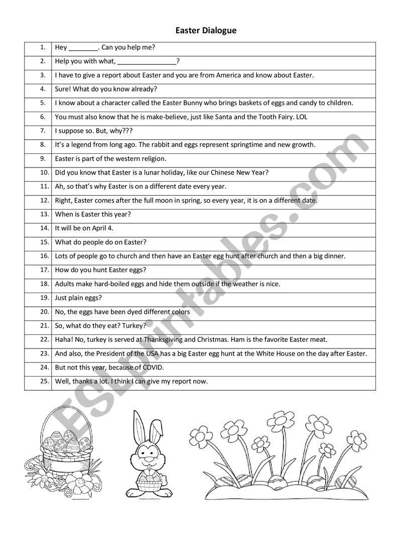 Easter Dialogue worksheet