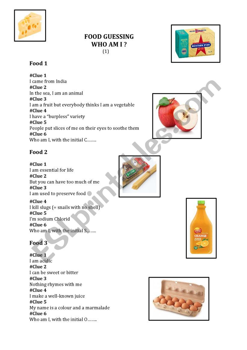 Who am I ? FOOD RIDDLES worksheet