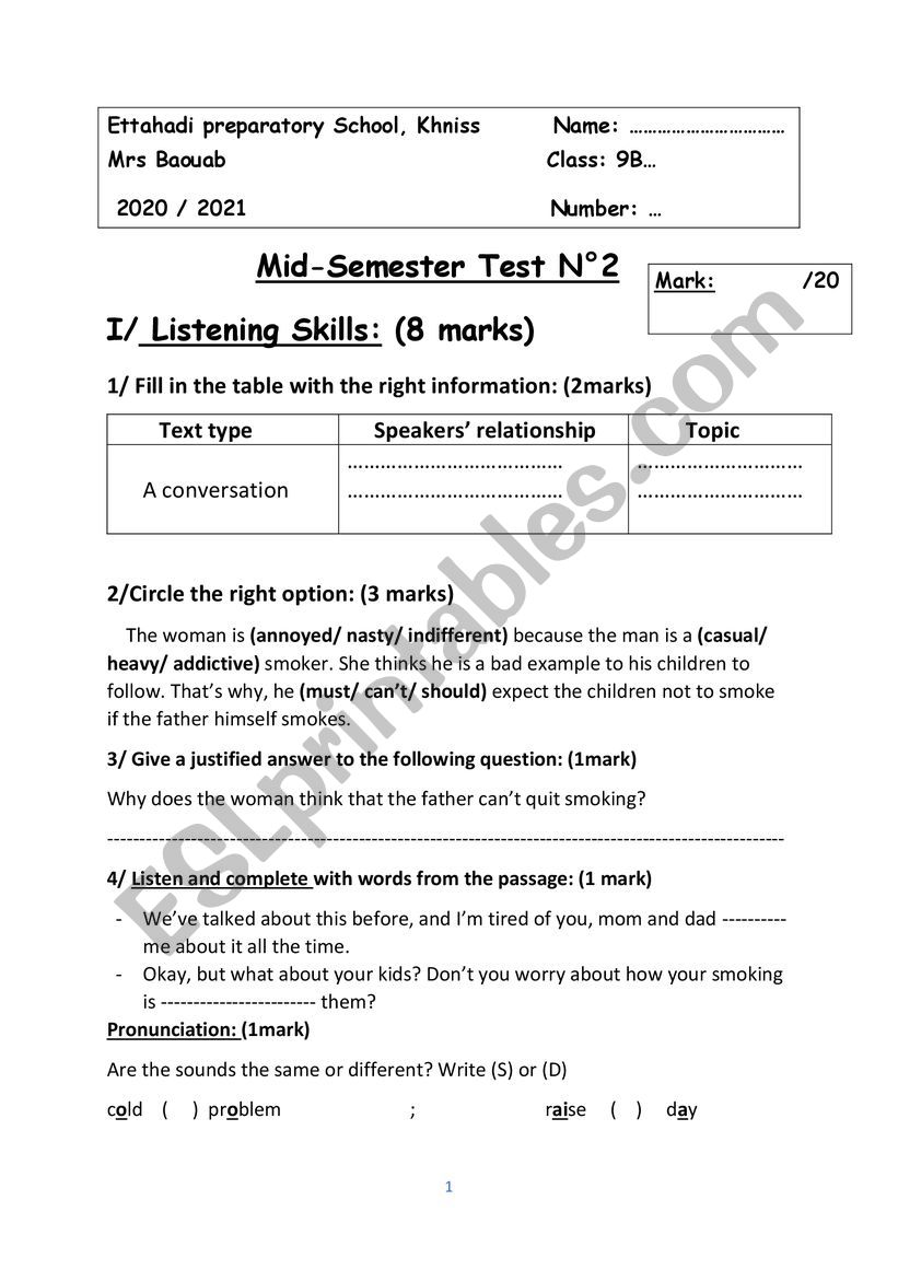 Mid-term test2 worksheet
