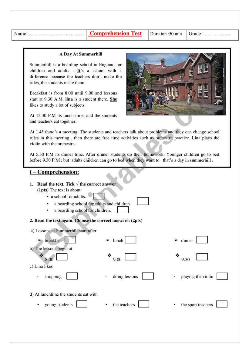 English Reading Comprehension Test 