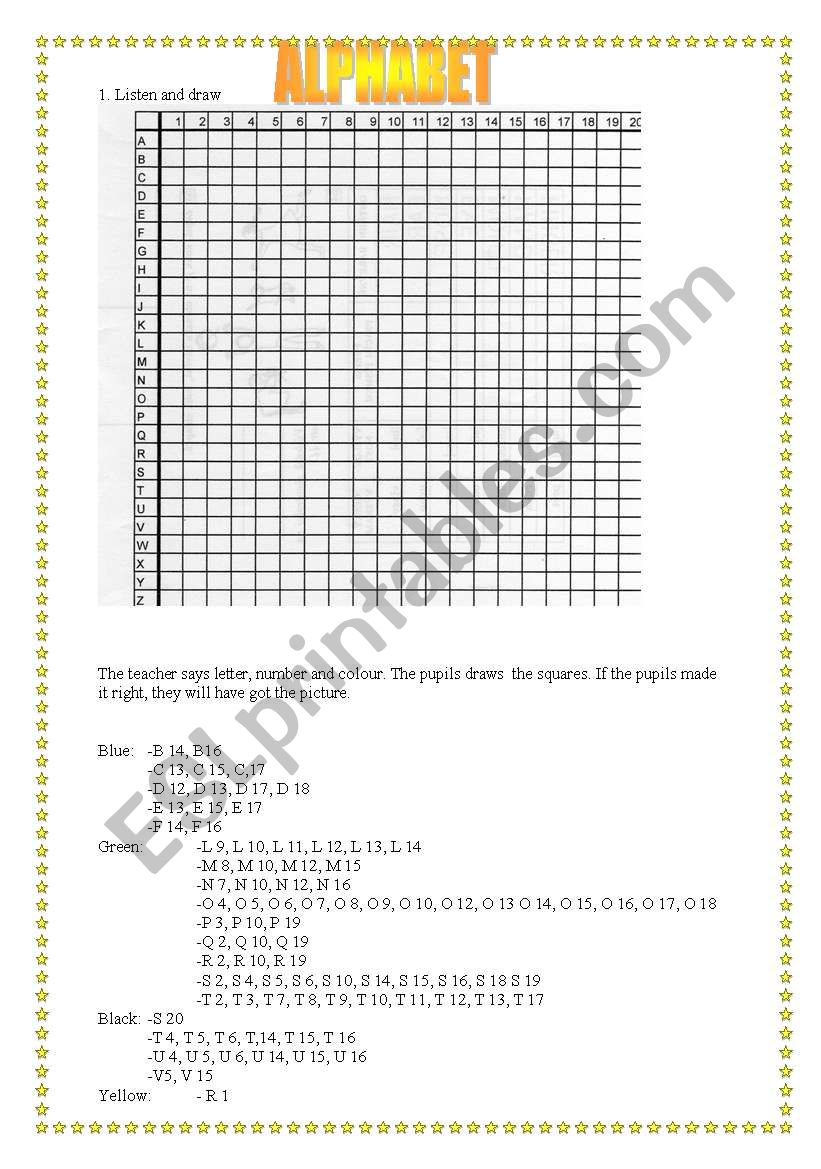 Alphabet, numbers, colours worksheet