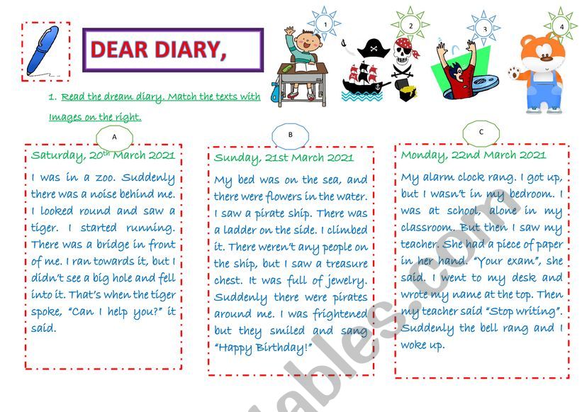 DEAR DIARY - DREAMS worksheet