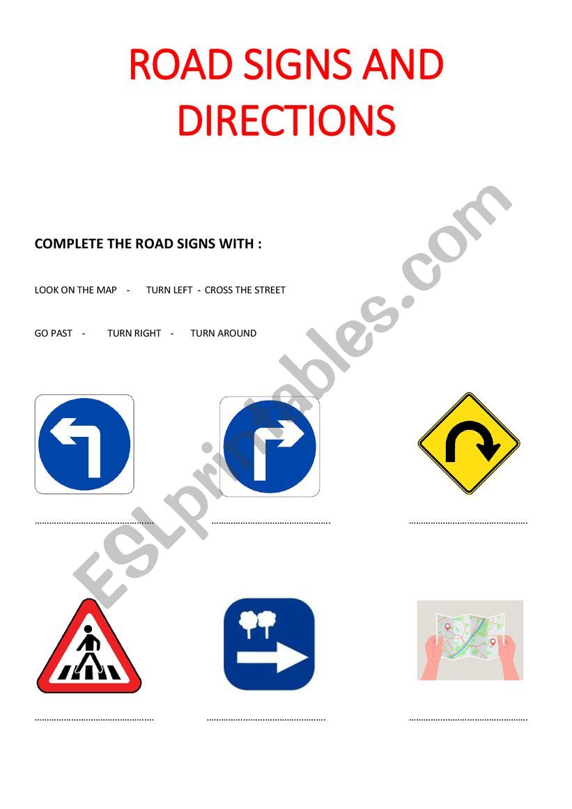 GIVING DIRECTIONS ROAD SIGNS worksheet