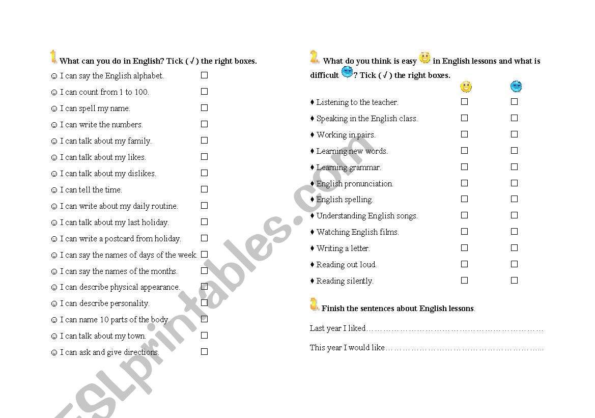 I can! worksheet