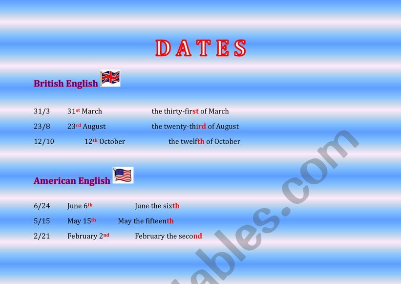 Dates  worksheet