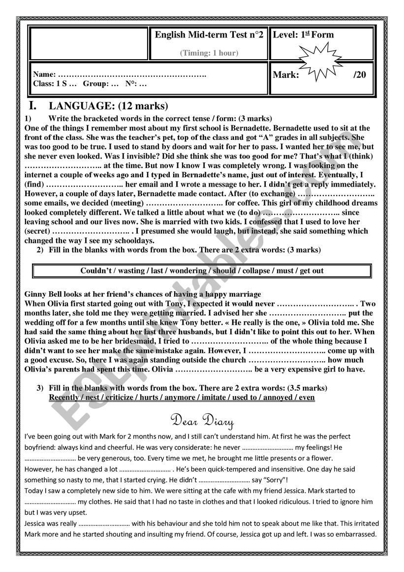 mid-term test n 2 worksheet