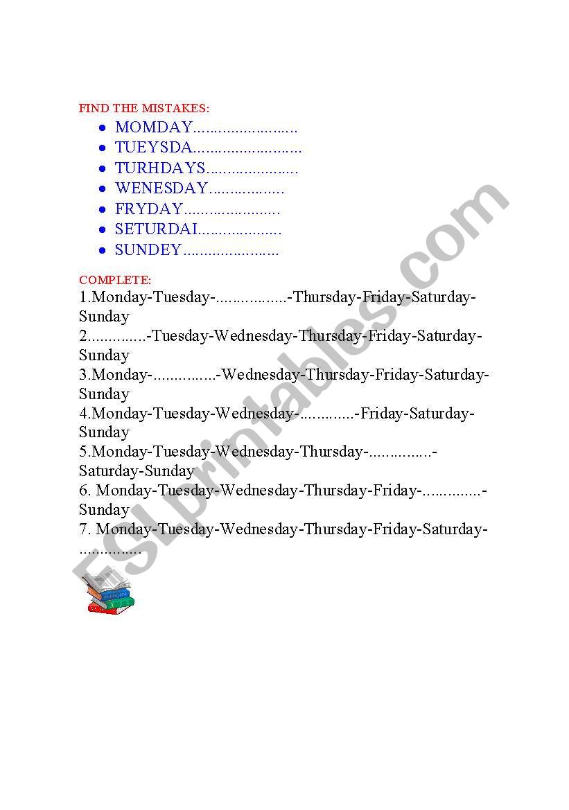 days of the week worksheet