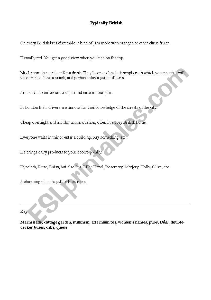 Typically British worksheet