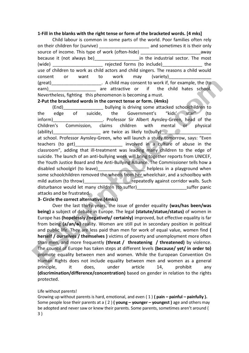 second form mid-term exam   worksheet