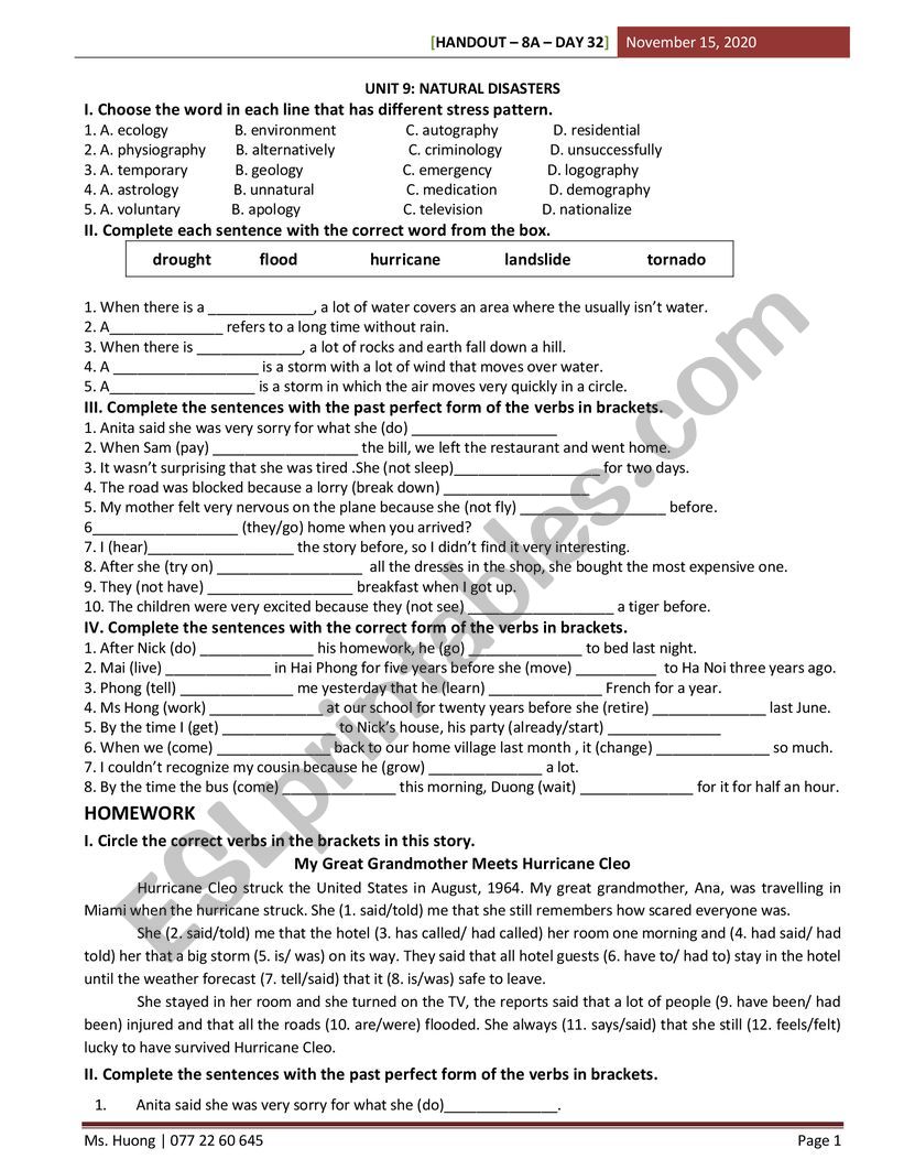 8 grade test worksheet