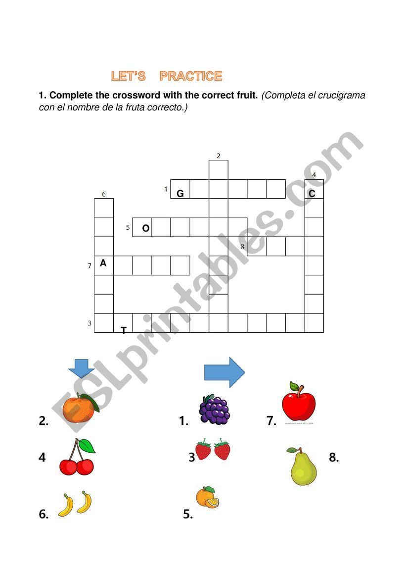 FRUITS worksheet
