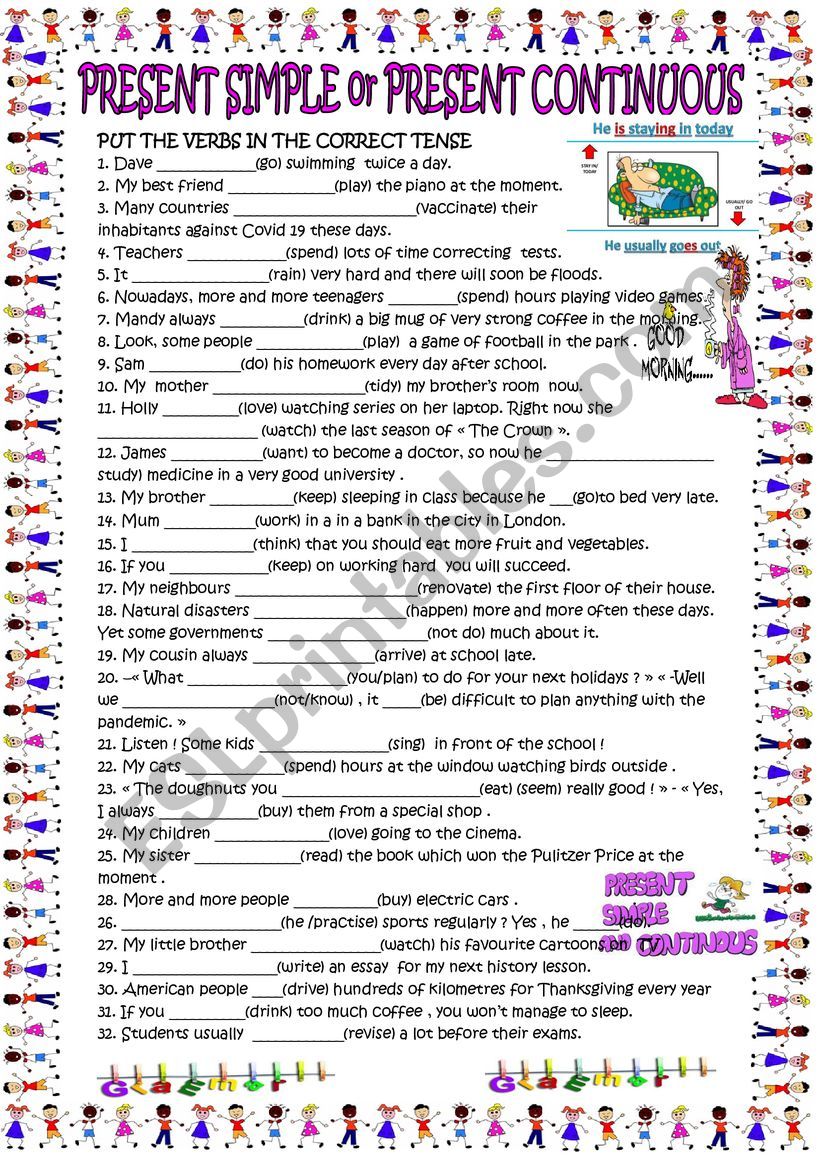 present simple or present continuous with KEY - ESL worksheet by spied ...