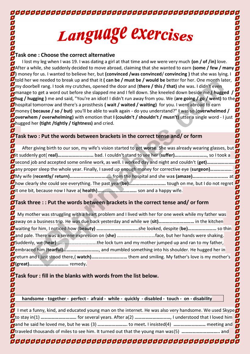 language exercises worksheet