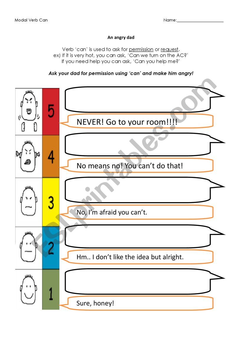 Angry Dad - Modal Verb (Can) worksheet